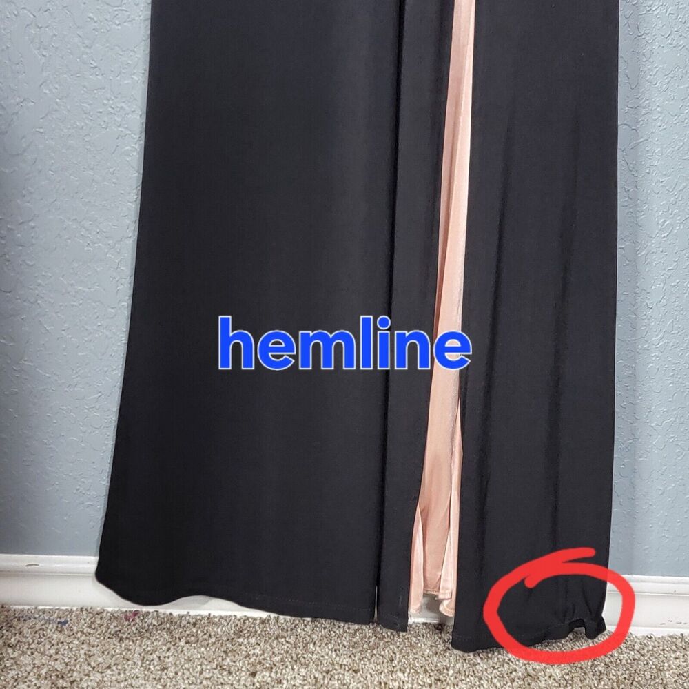 City Triangle Sz 11 Black Gown Pale Pink Pop of Color Stretchy Off Shoulder - Picture 8 of 16